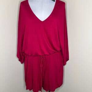 ASOS Curve Blouson Romper 16 V-Neck Kimono Sleeve Elastic Waist Tie Jersey Pink